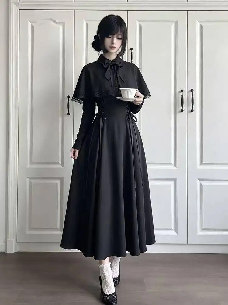Women Black Gothic Lolita Midi - Fashion Street Night 评论和价格