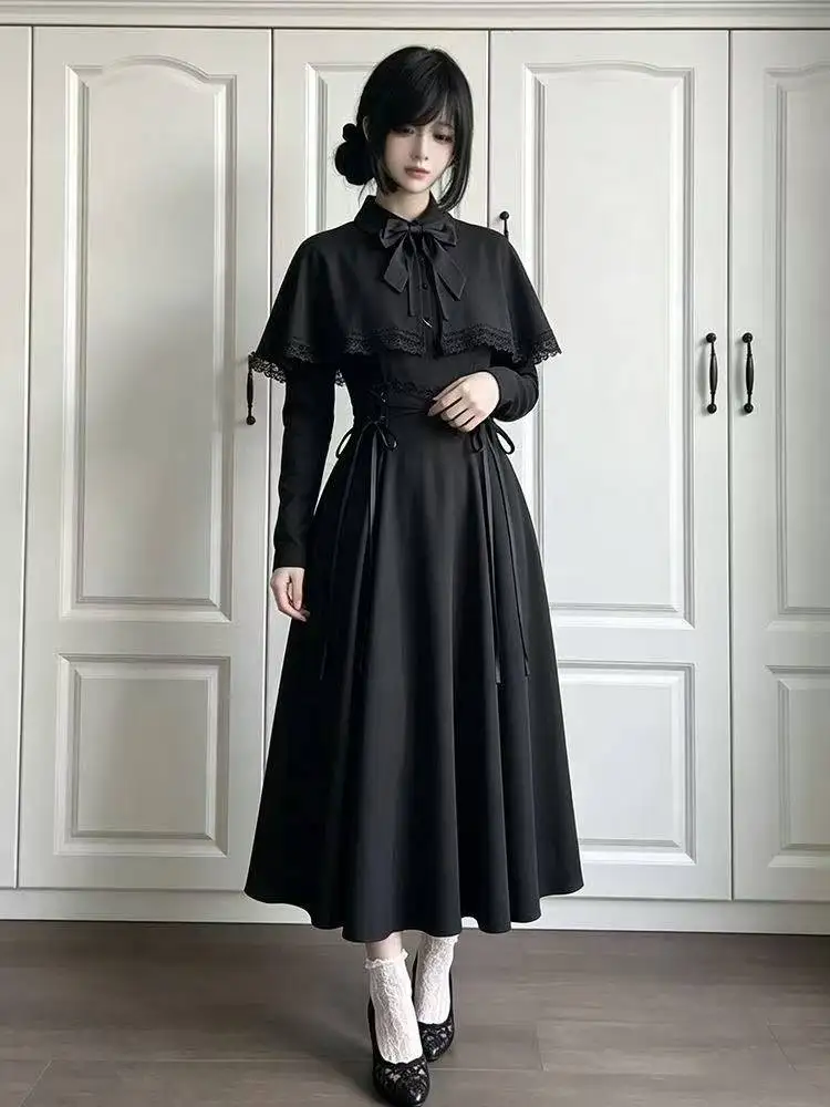 Women Black Gothic Lolita Midi - Fashion Street Night 评论和价格